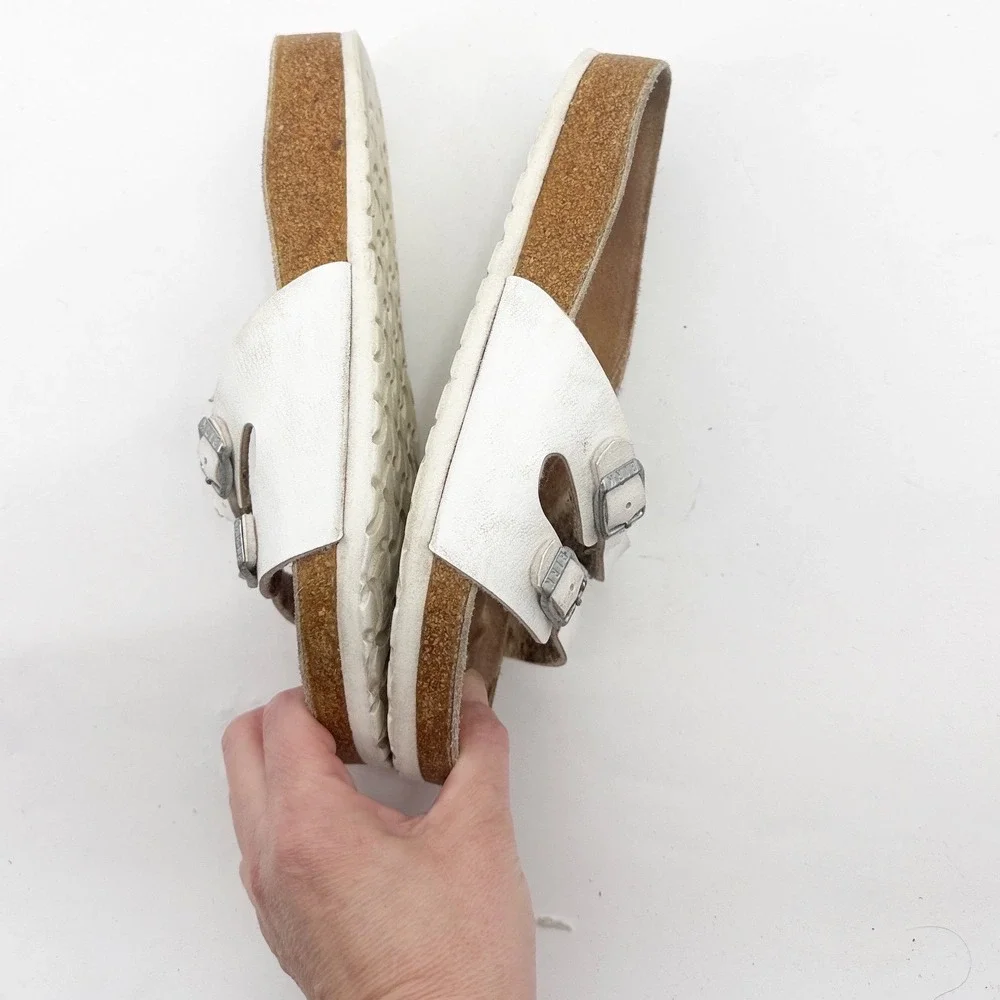 Birkenstock Ibiza White Birko-Flor Two Strap Sandals Womens 38 L7 M5 - Picture 9 of 11